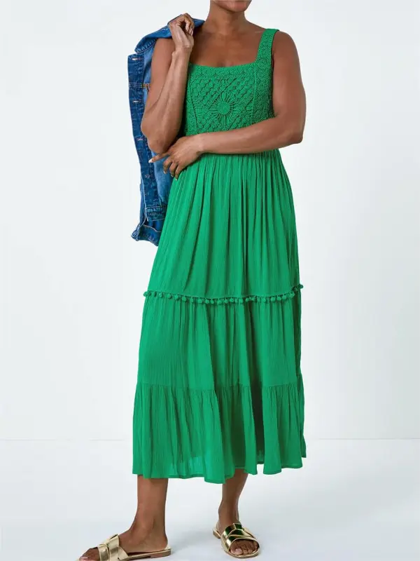 Square neck high waist ruffle dress