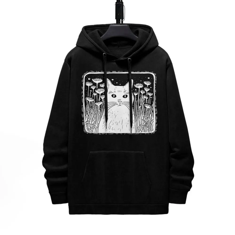 CAT IN FOREST PATTERN PRINTED HOODIE