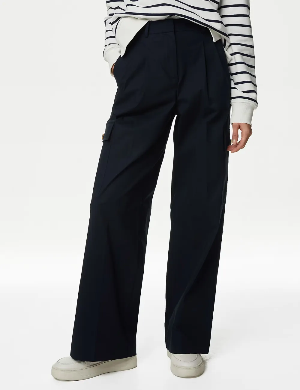 Cotton Rich Cargo High Waisted Trousers