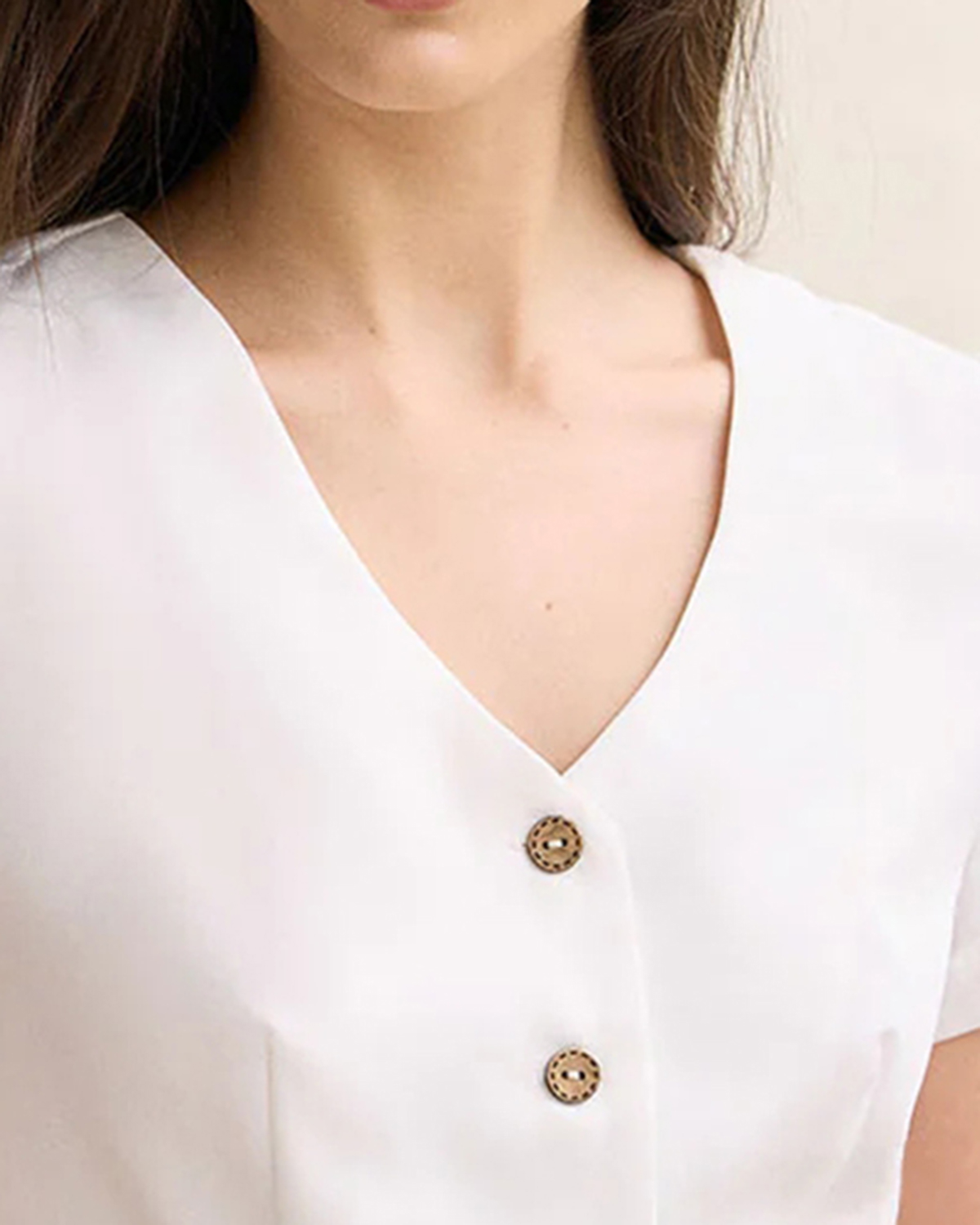 The White V Neck Button Shirt