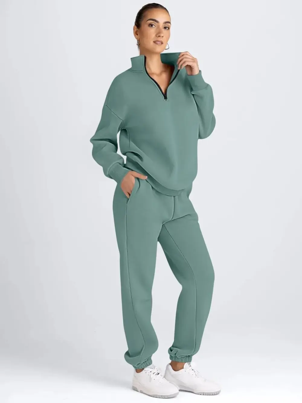 2 Piece Sweatsuits Long Sleeve Half Zip Pullover and Baggy Sweatpants