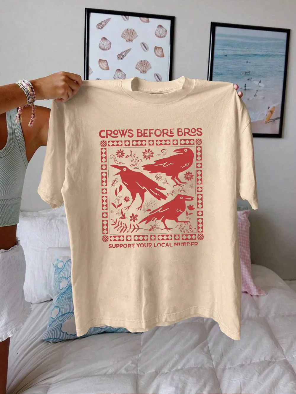 CROWS BEFORE BROS Women's fashion crew neck short sleeve T-shirt