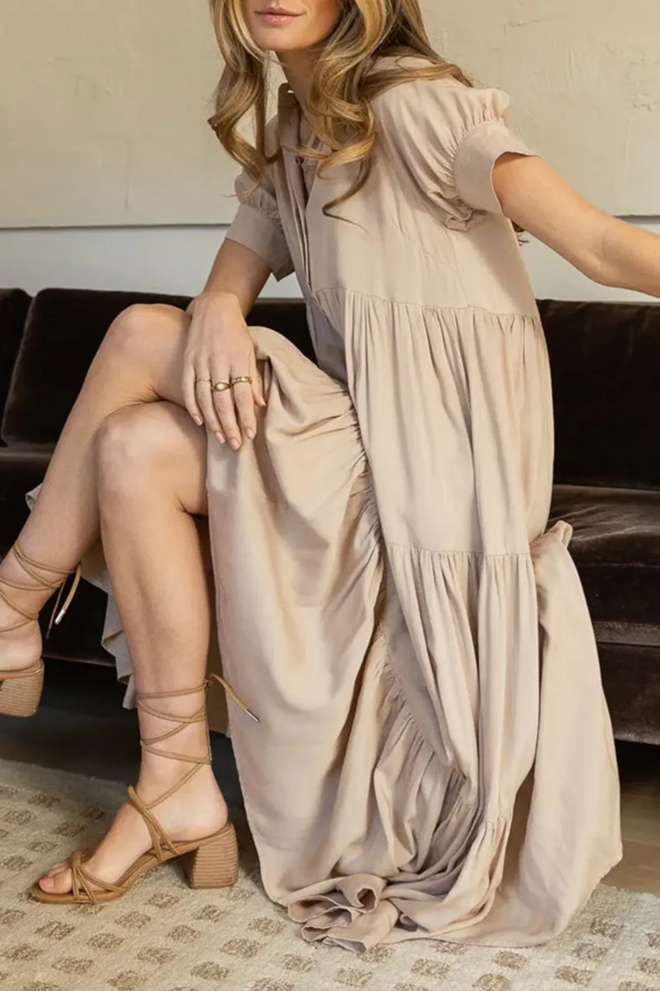 AMANDA TIERED DRESS IN TAN