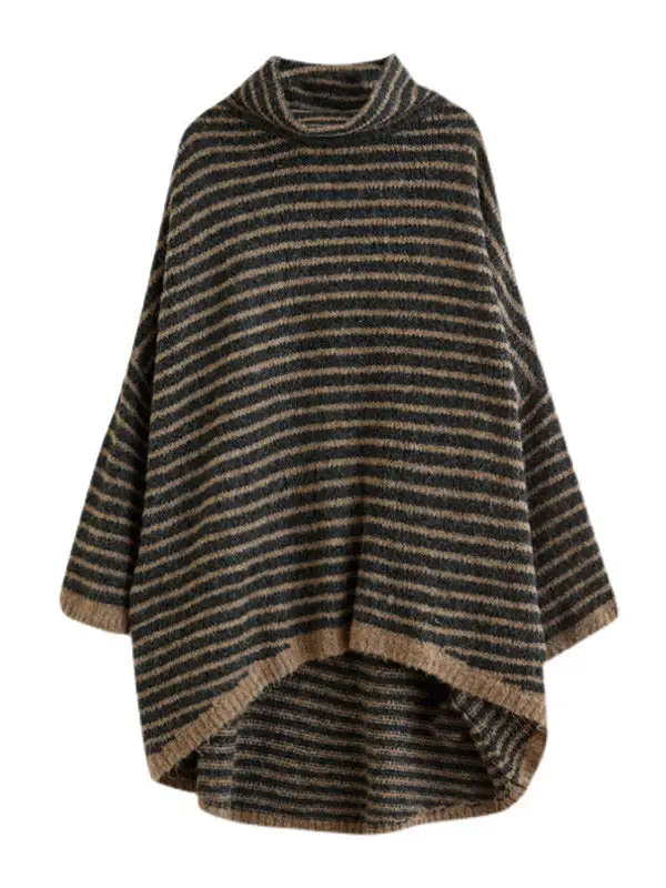 Loose Striped High-Low Heaps Collar Long Sleeves Knitwear