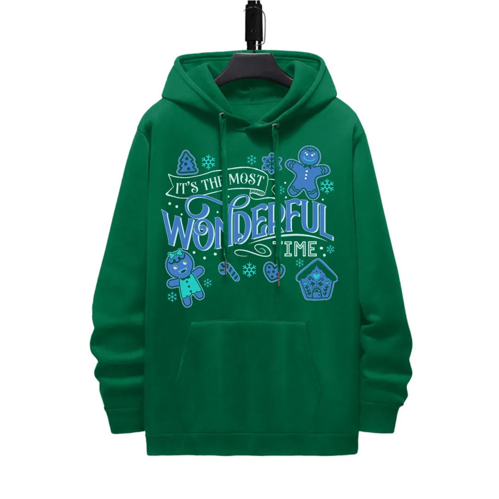 ITS THE MOST WONDERFUL TIME CHRISTMAS PATTERN PRINTED HOODIE