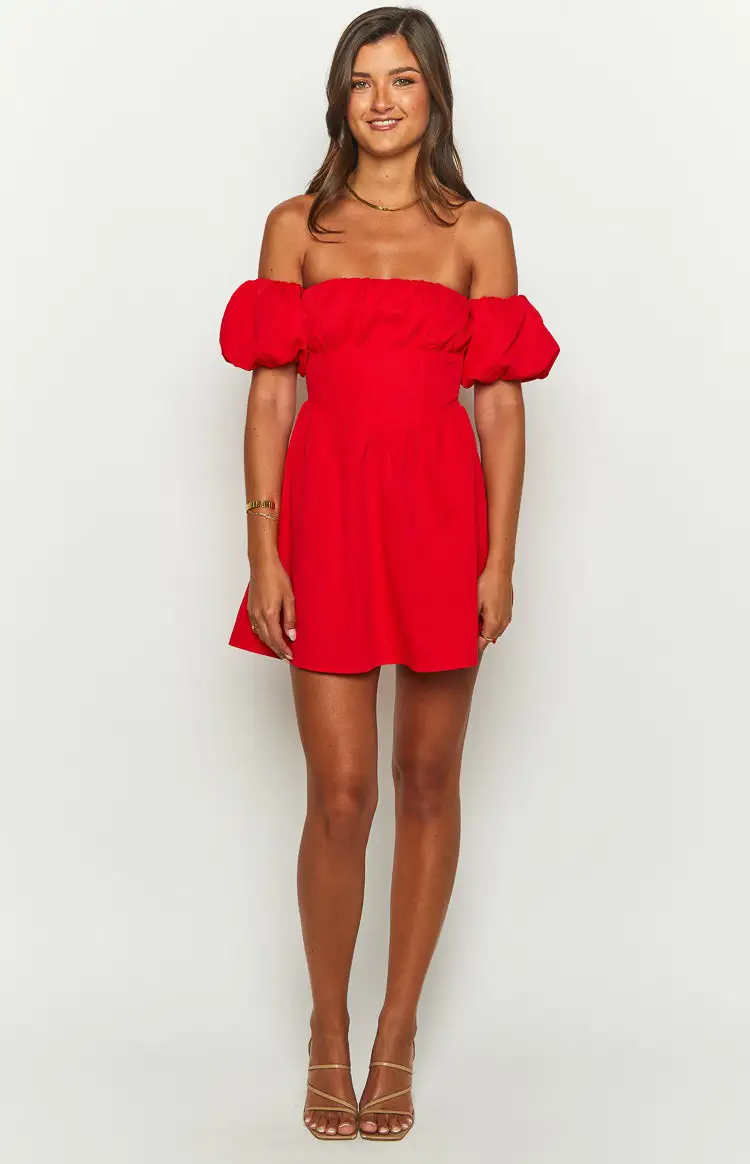 Love Lost Off The Shoulder Red Mini Dress