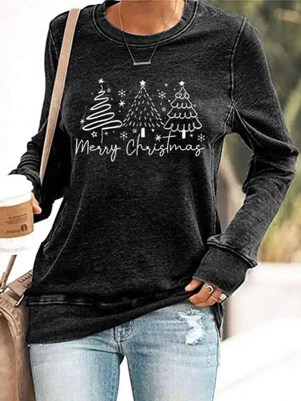 Women's Merry Christmas Print Casual Long Sleeve Sweater