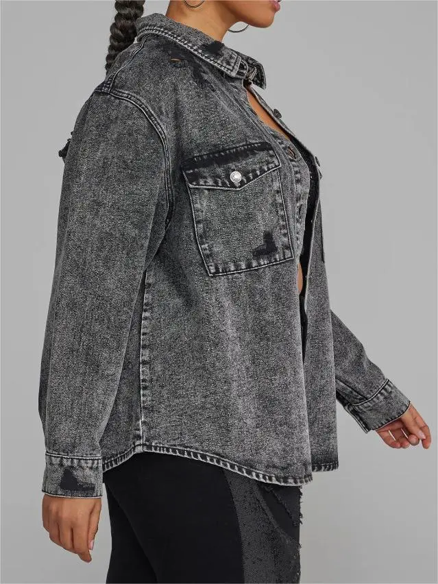 Distressed Denim Shacket