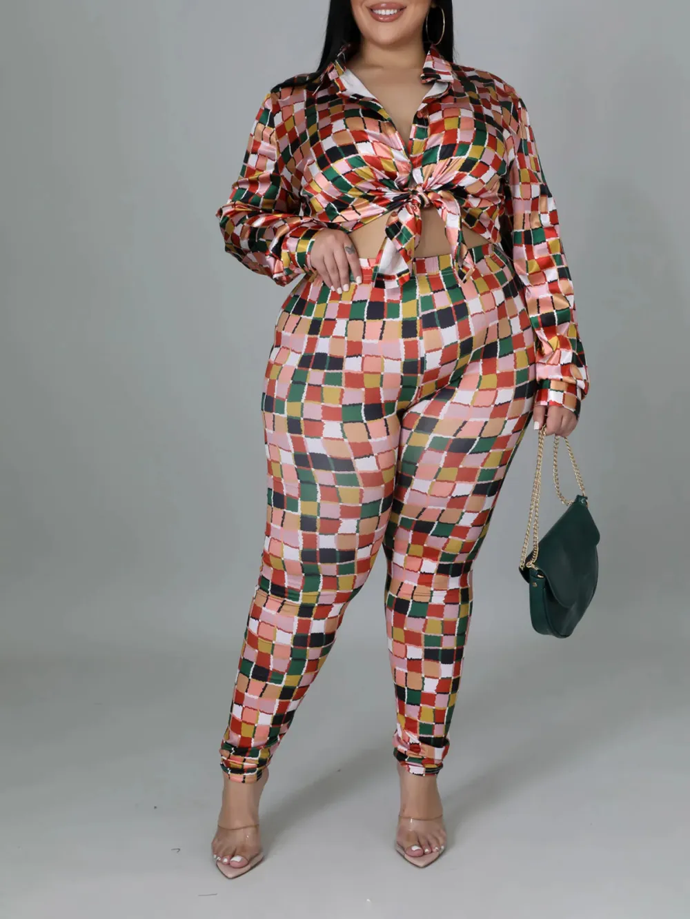 Plus-Size Women'S Fashion Colorful Plaid Suit