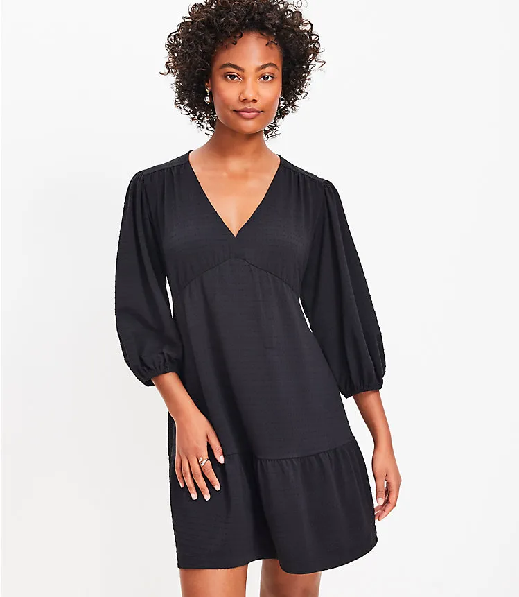 Jacquard Balloon Sleeve V-Neck Dress