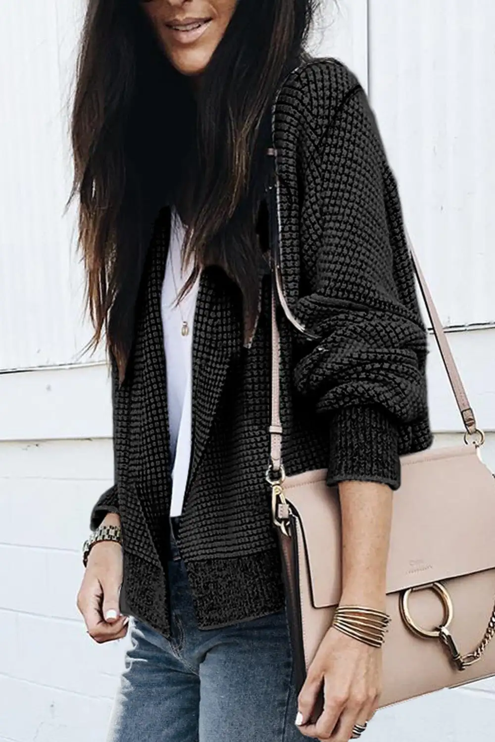 Plaid Contrast Trim Open Front Cardigan