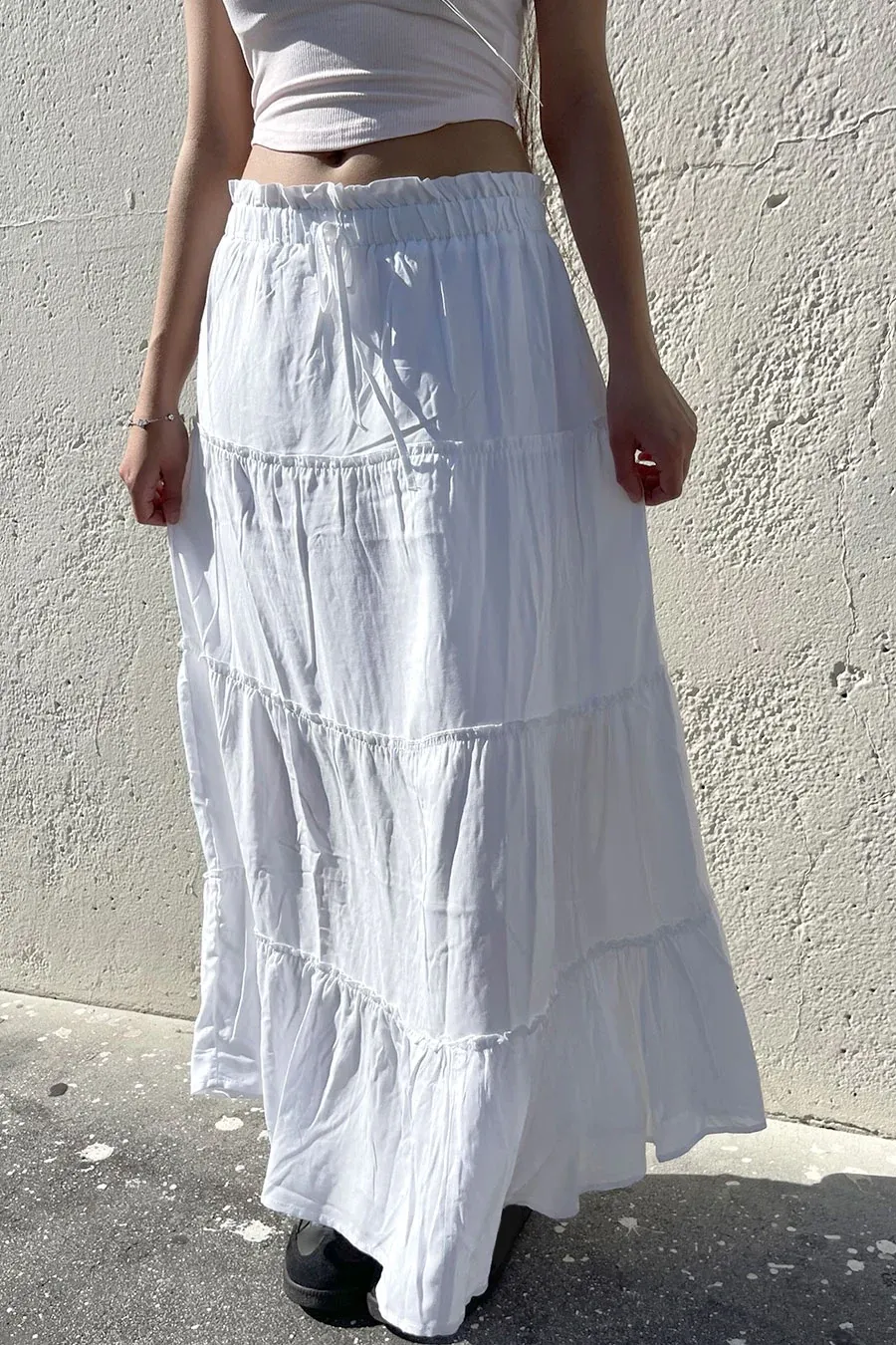 Ruffle Tiered A-Line Long Maxi Skirt