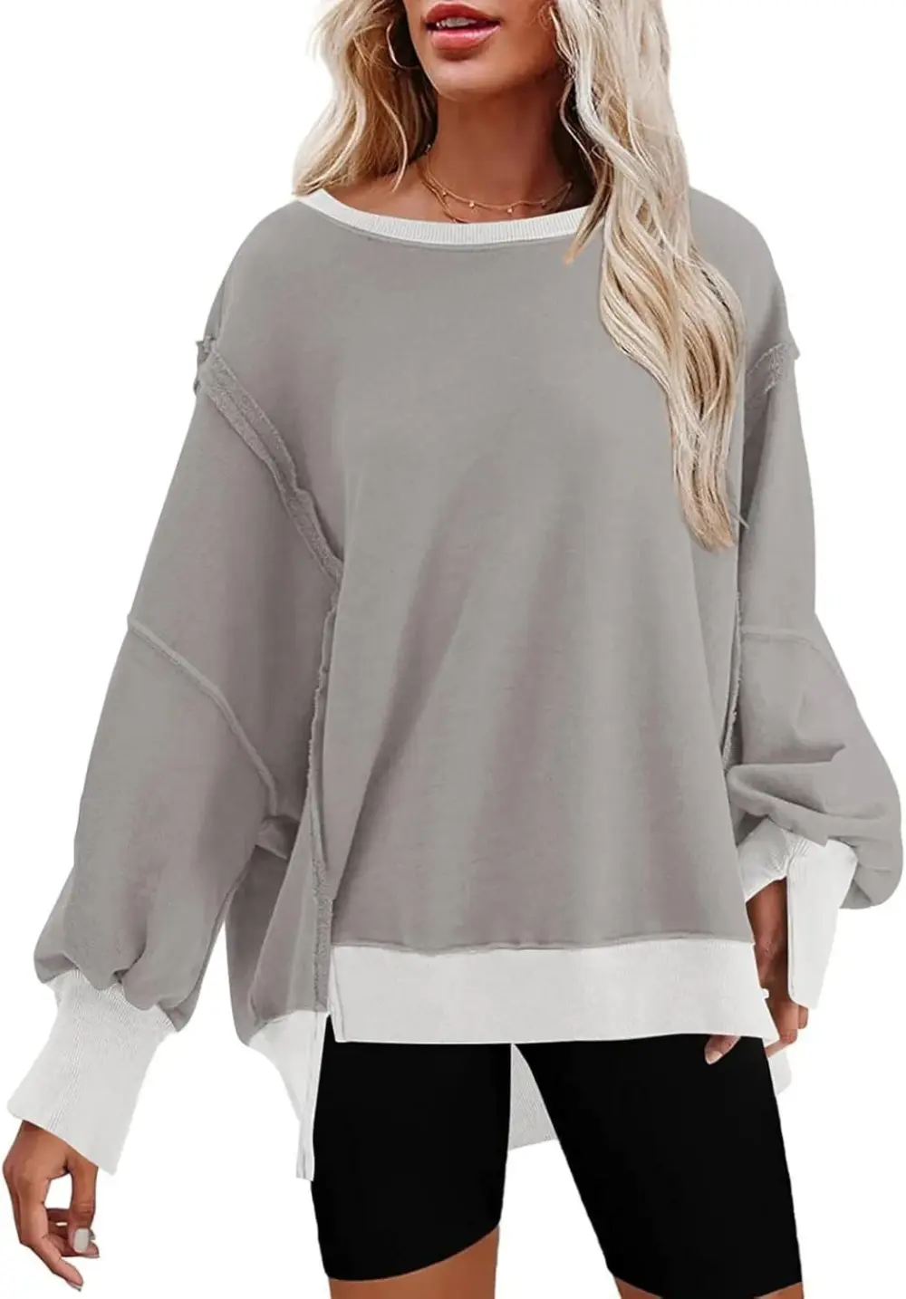 Oversized Reverse Seam Sweatshirt Long Sleeve Crewneck Pullover