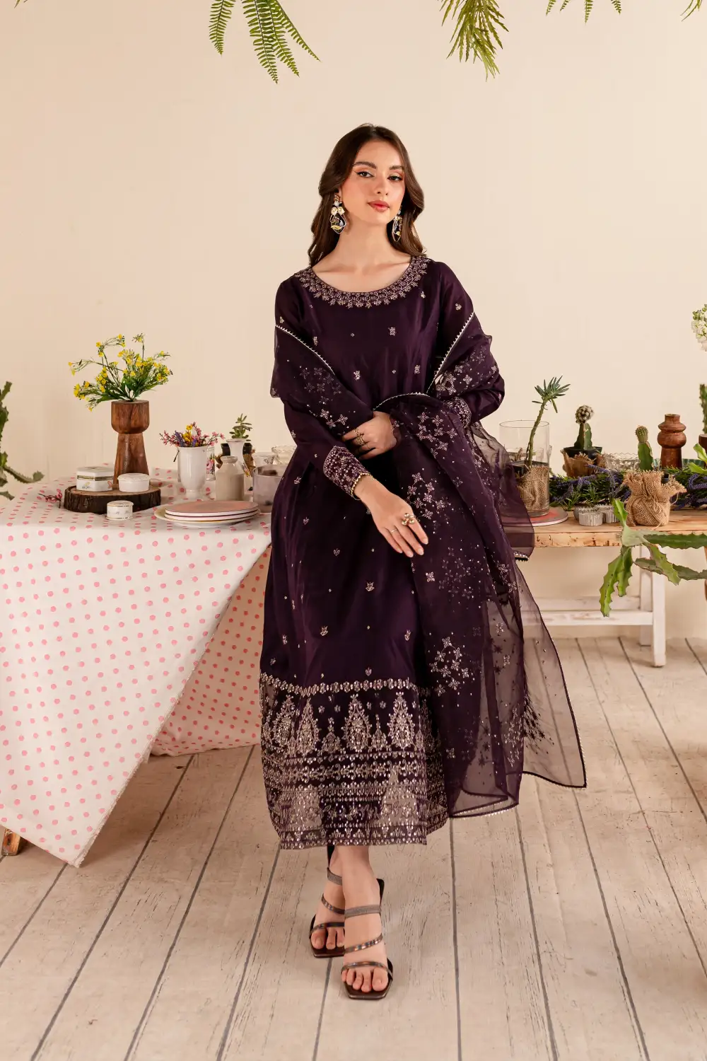 Purple Gold 3Pc - Embroidered Lawn Dress