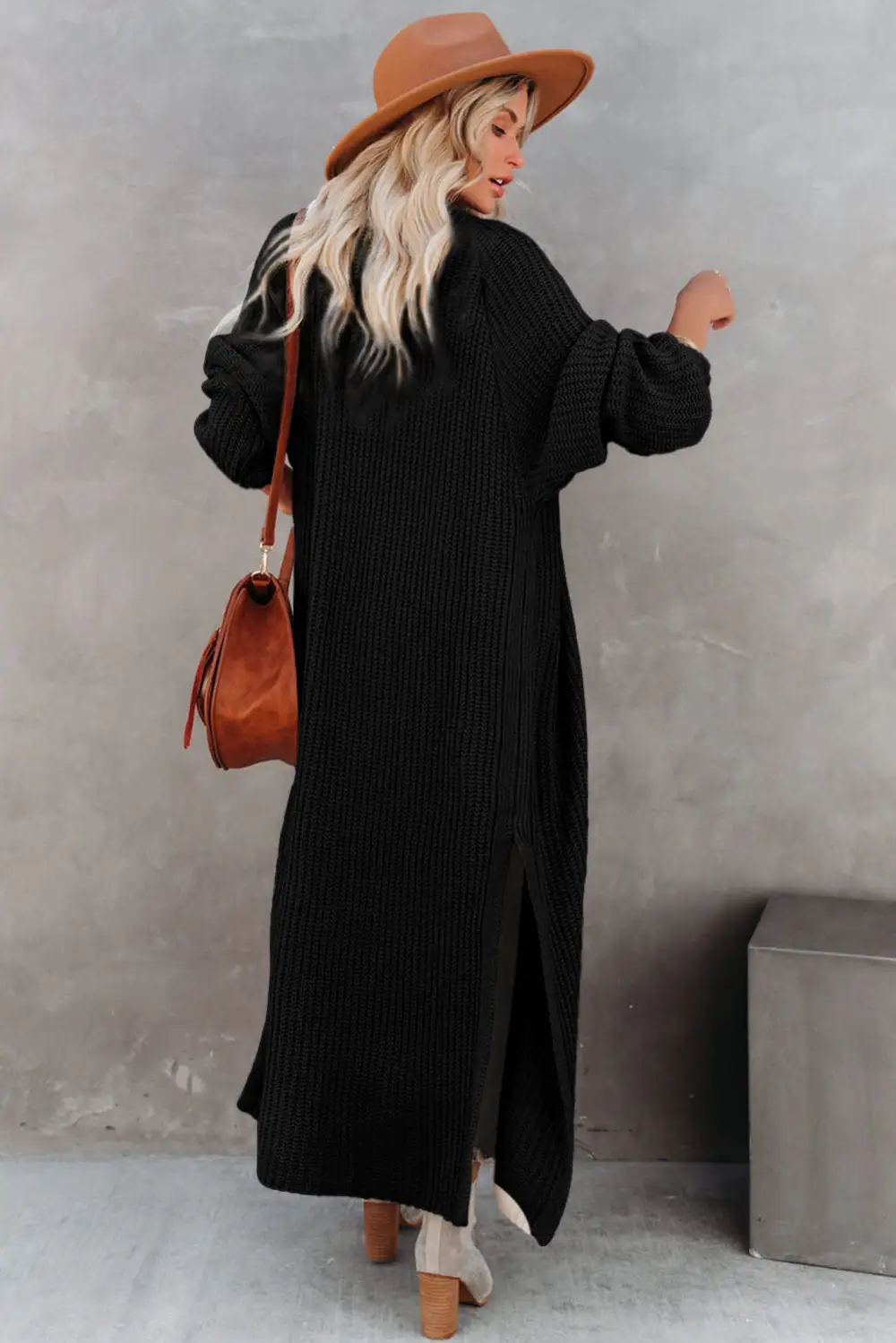 Open Front Side Slit Duster Knit Cardigan