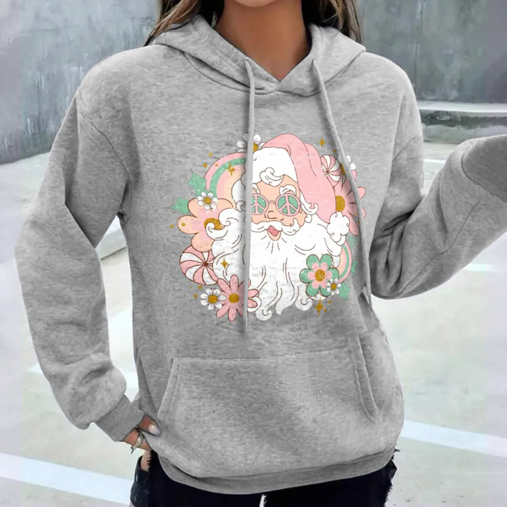 Pink Santa Claus head Women's hoodie