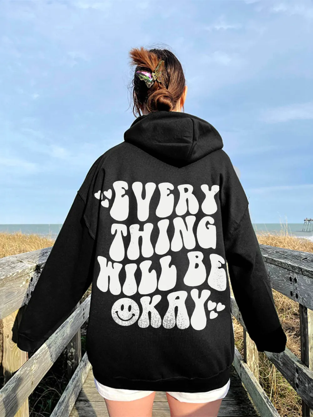 Everything Will Be Okay Pattern Printed Hoodie