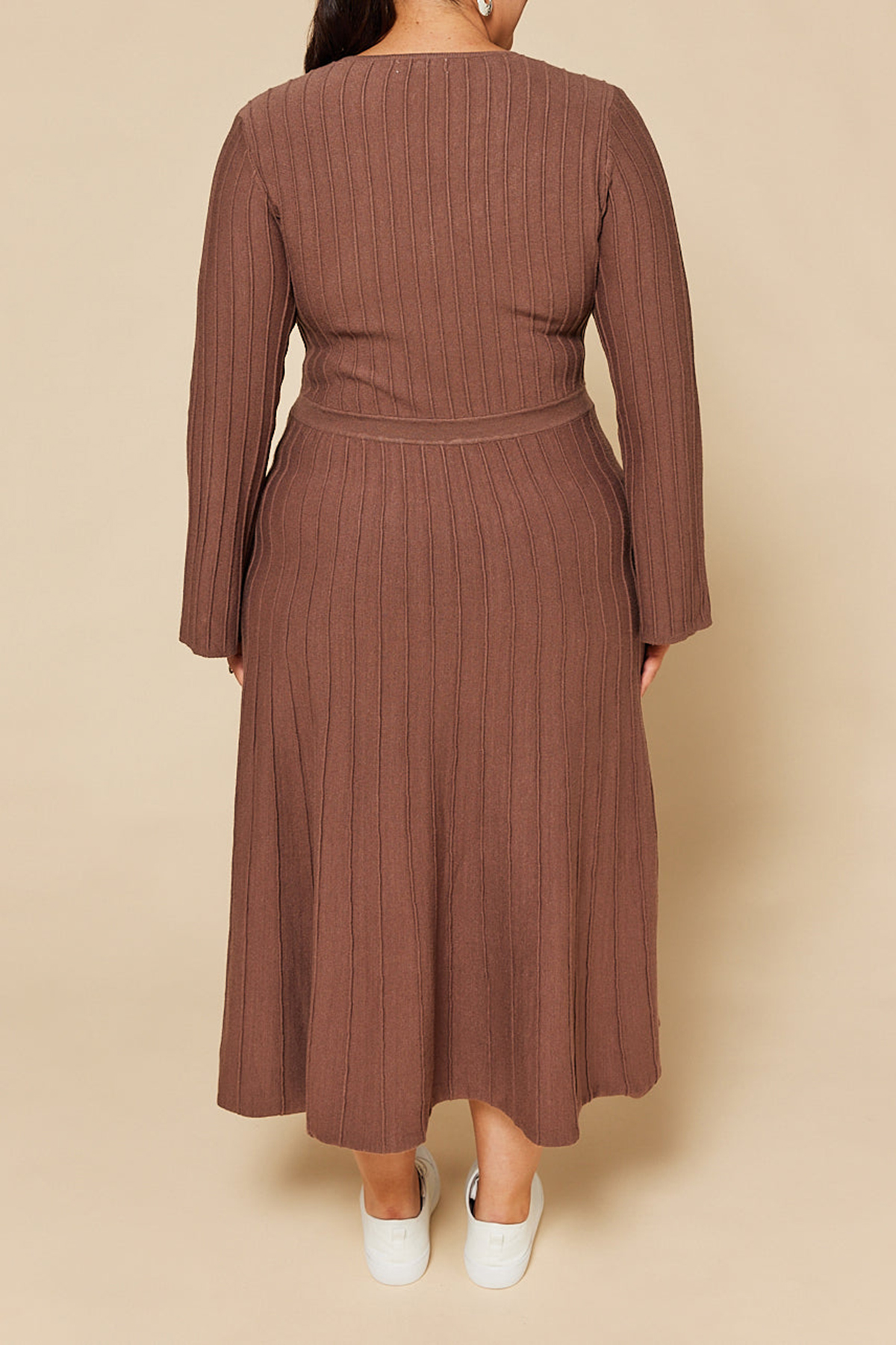 Waisted Knitted Dress in Cacao