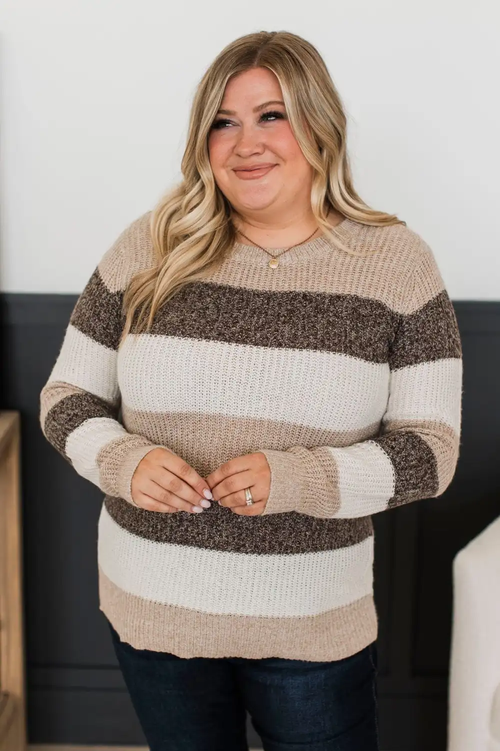 Total Favorite Color Block Sweater- Taupe & Brown