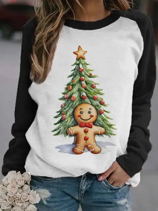 Women's Christmas Gingerbread Men Print Casual Sweatshirt