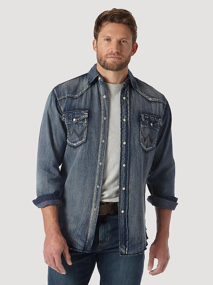 COWBOY CUT® LONG SLEEVE WESTERN DENIM SNAP WORK SHIRT IN DARK DENIM