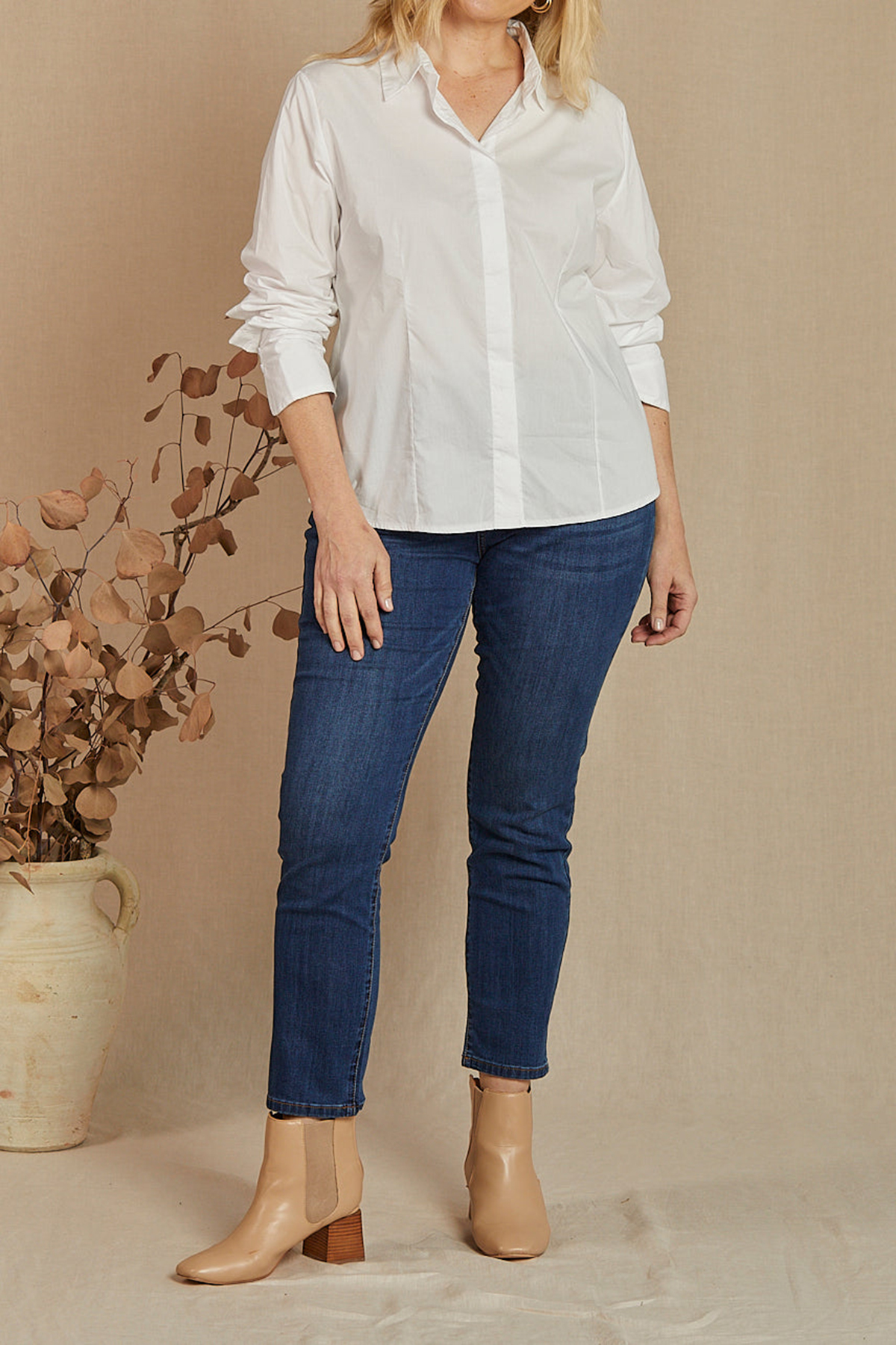 Brinley Poplin Stretch Shirt In White