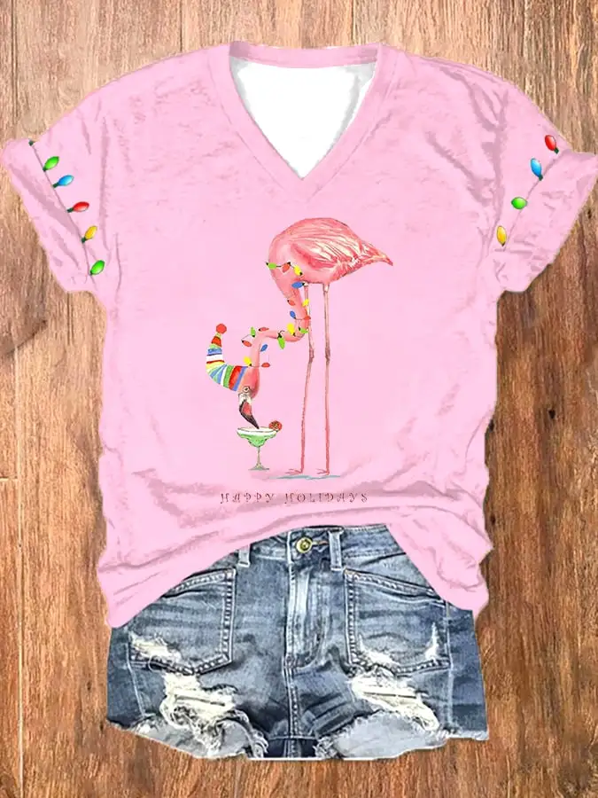 Women's Merry   Flamingo Print T-Shirt