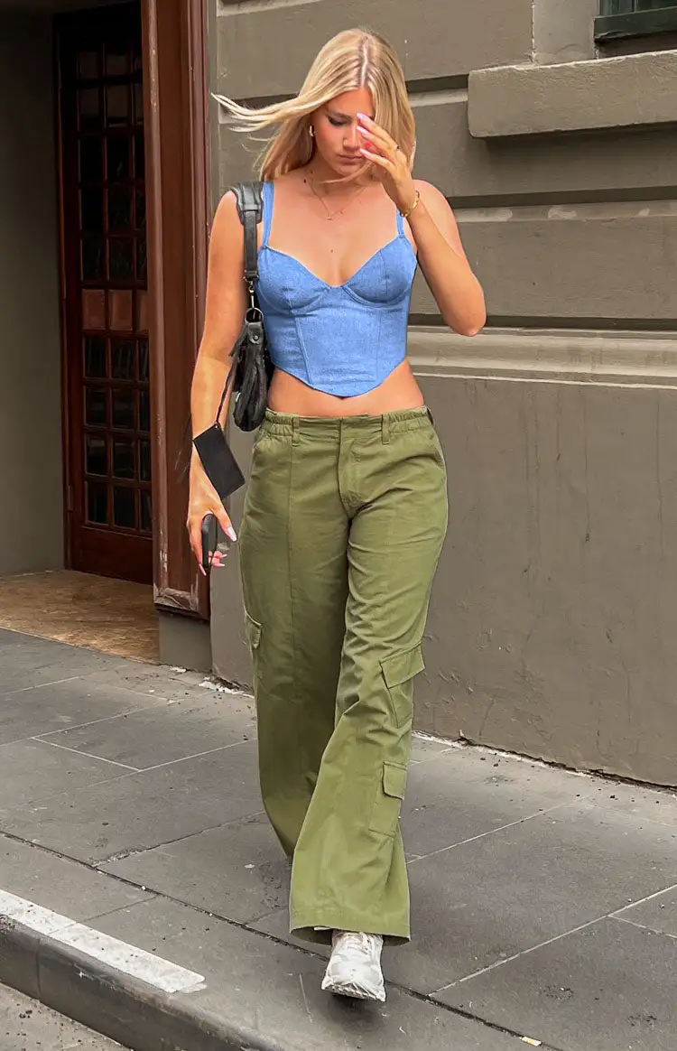 Millie Khaki Low Rise Cargo Trousers