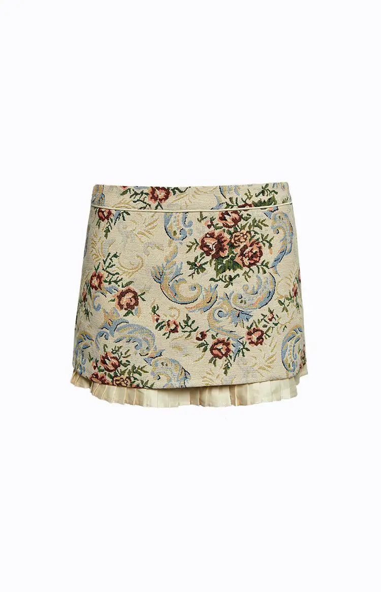 Till Forever Beige Tapestry Mini Skirt