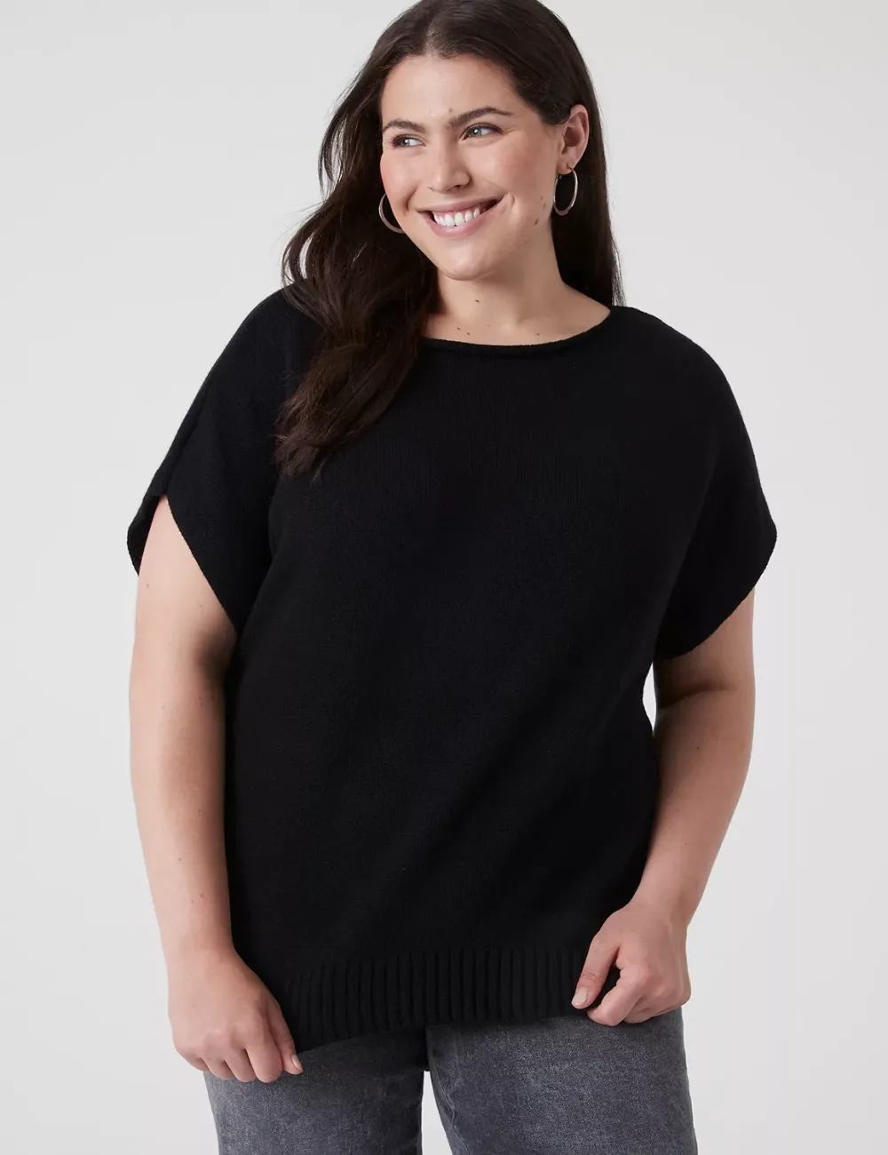 Relaxed Short-Sleeve Boatneck Pullover Sweater