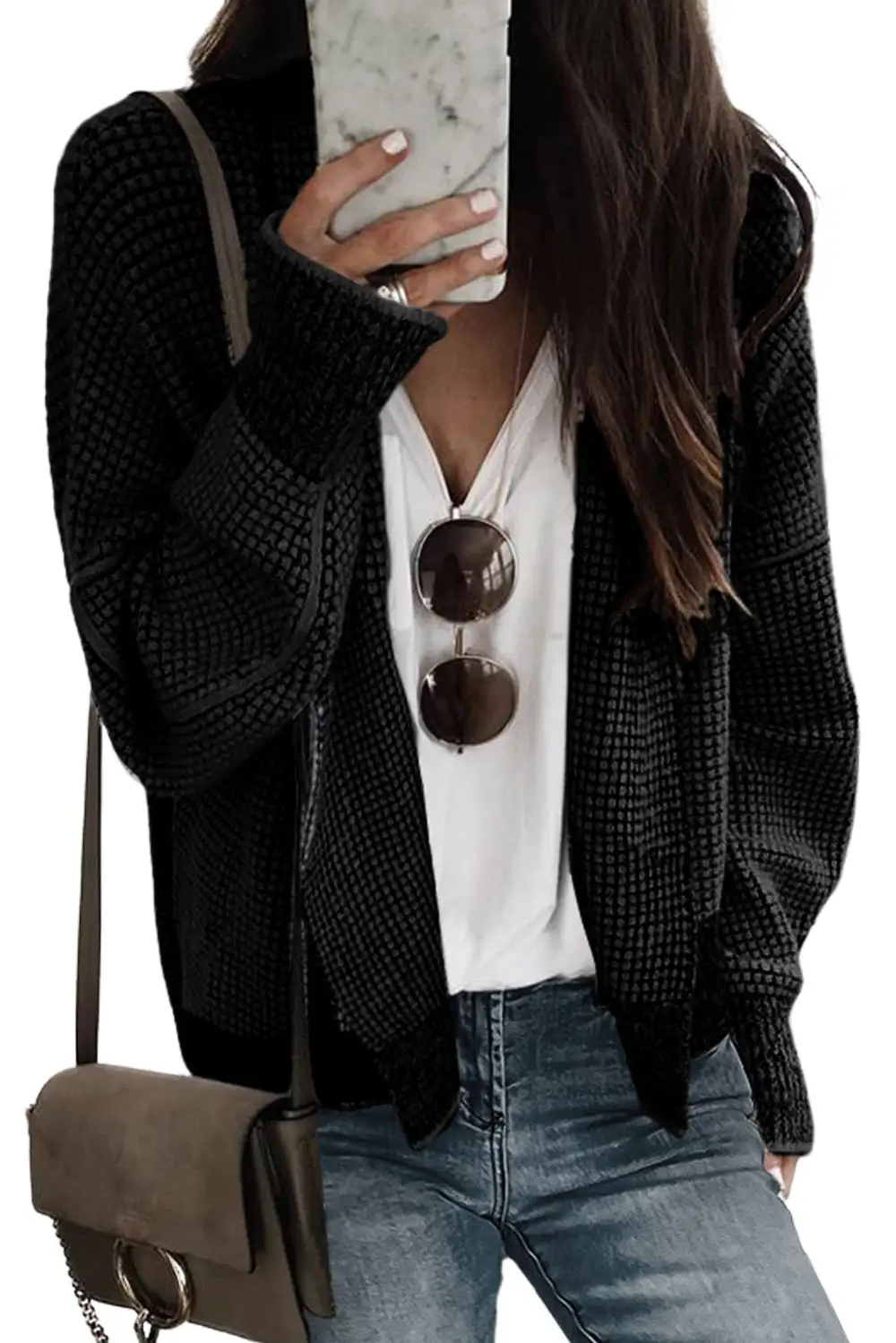 Plaid Contrast Trim Open Front Cardigan