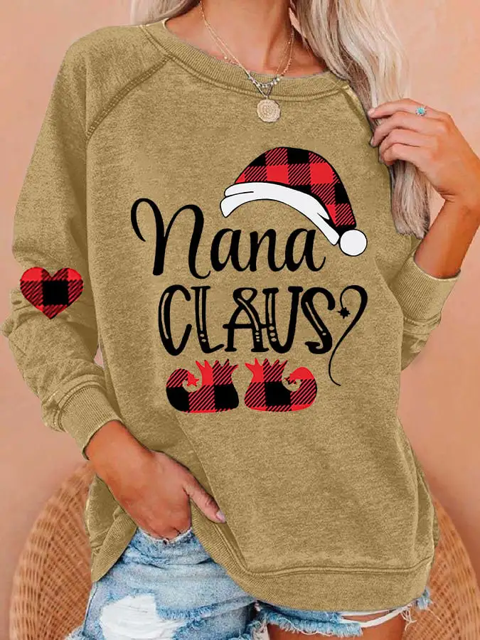 Women'S Casual Nana Claus Printed Long Sleeve Sweatshirt