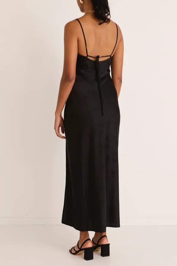 Showstopper Black Jacquard Satin Strappy Bias Midi Dress