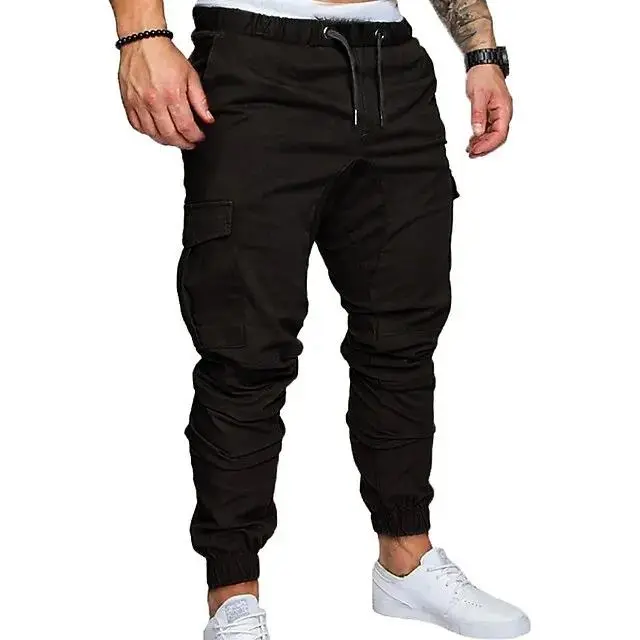 Men's Cargo Pants Cargo Trousers Trousers Drawstring Elastic Waist Solid Color Full Length Casual Daily Cotton 100% Cotton Streetwear Basic Black White