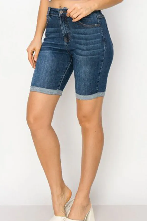 WAXJEAN Basic Bermuda Denim Shorts With Rolled Cuffs Stretch For Days