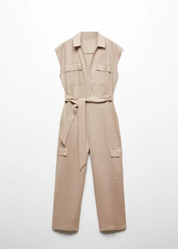 Cargo-style linen jumpsuit