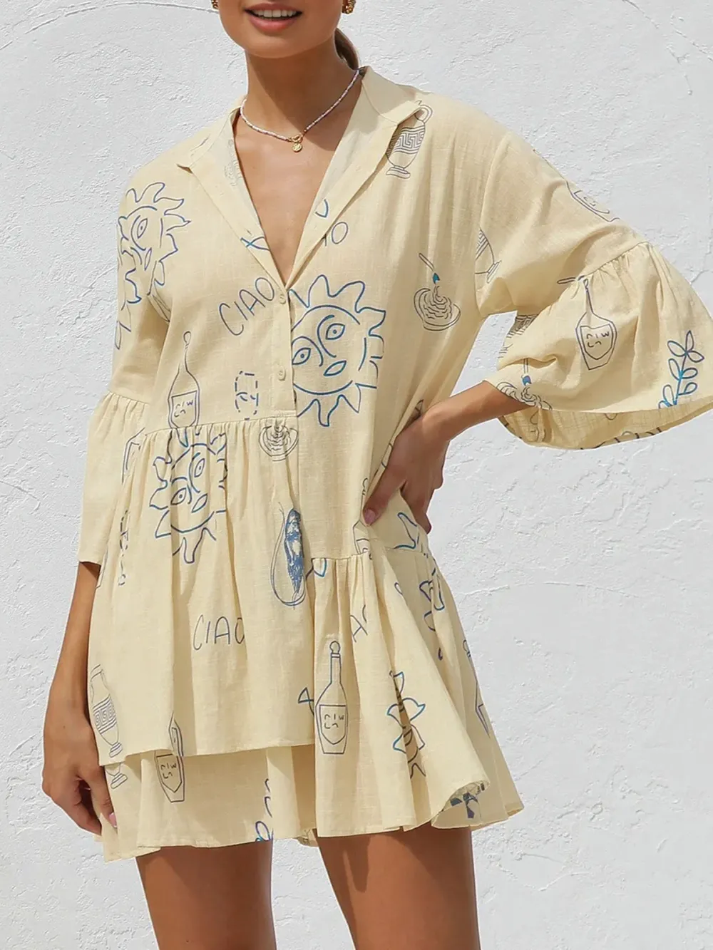 Oversized Sun Print Short Dress