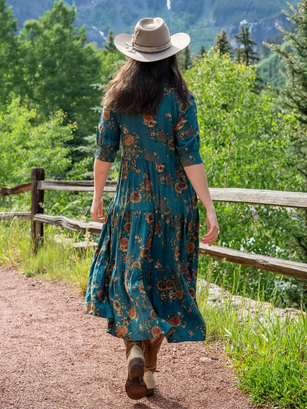 Rebecca Midi Dress - Teal Orange Clusters