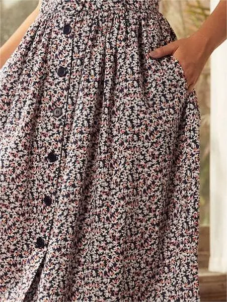 High Waisted Floral Skirts With Pockets