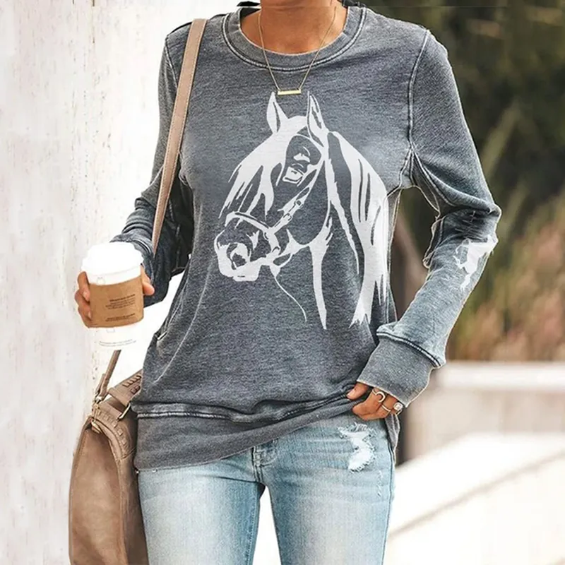 Women's Retro Casual Horse Print Sweatshirt