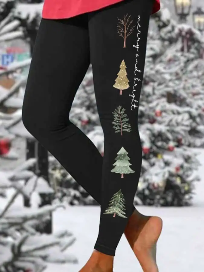 Women'S Casual Merry And Bright Printed Leggings