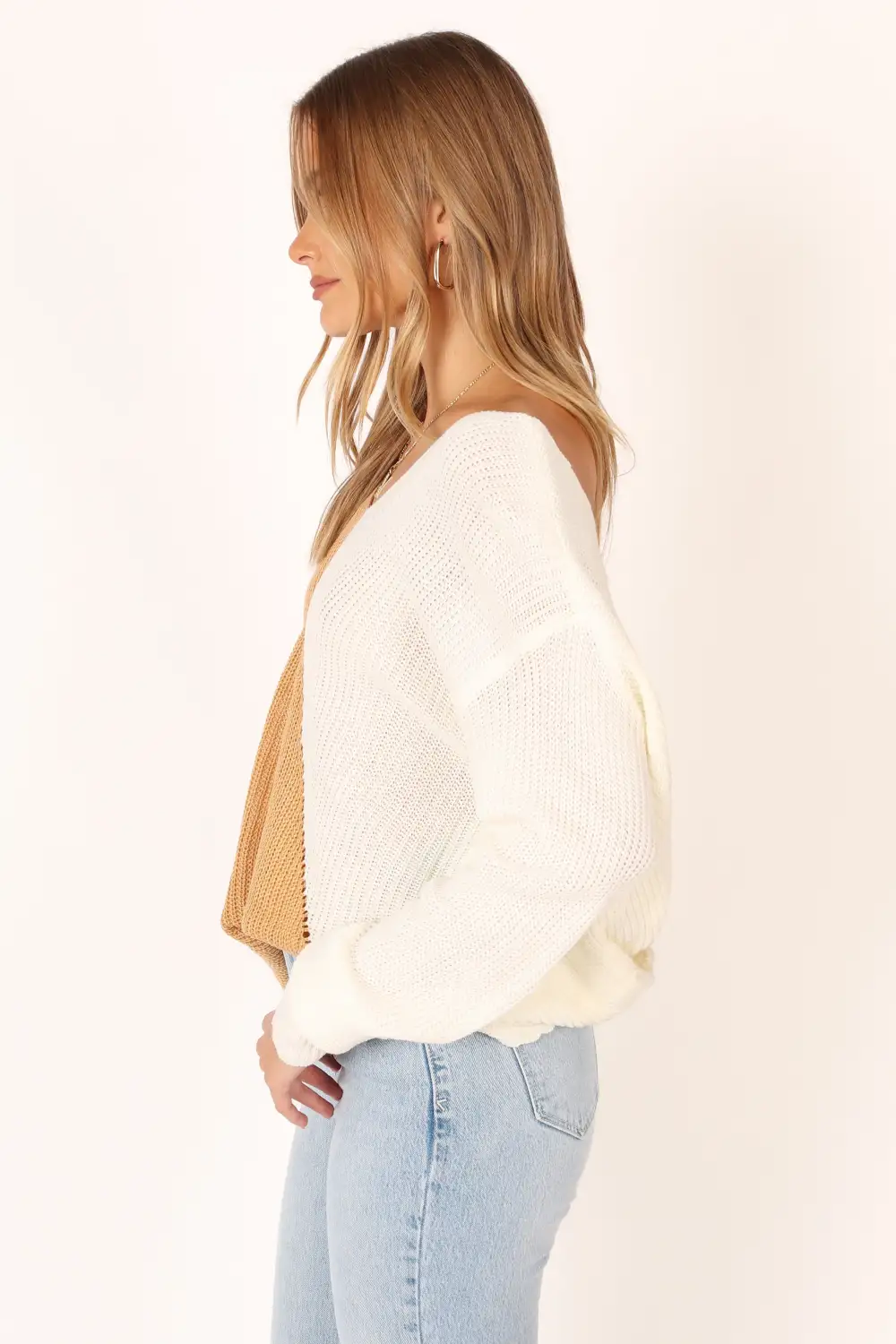 Lizzie Two Tone Knit Sweater - Beige Multi