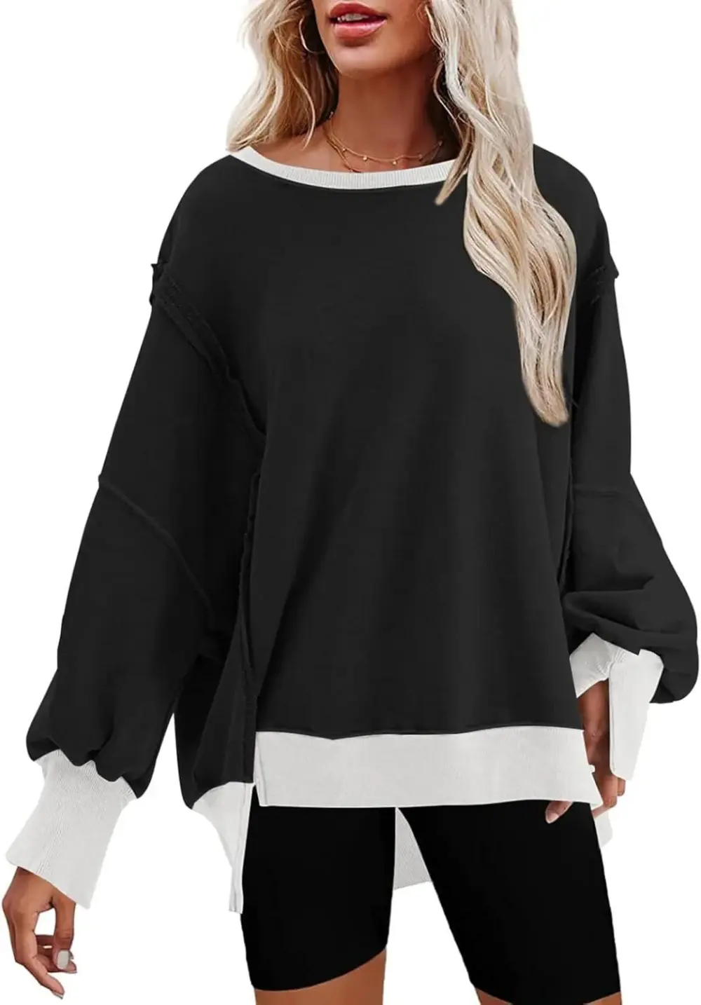 Oversized Reverse Seam Sweatshirt Long Sleeve Crewneck Pullover