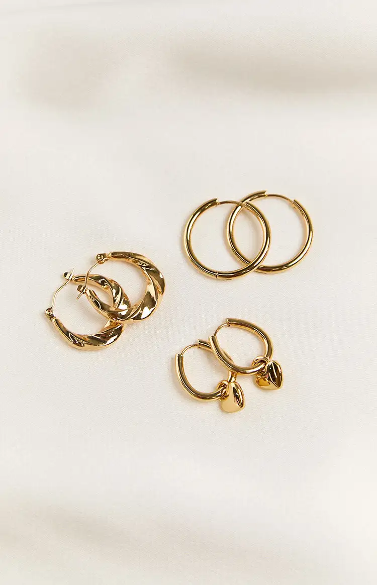 Harpie Gold Hoop Earrings 3 Pack