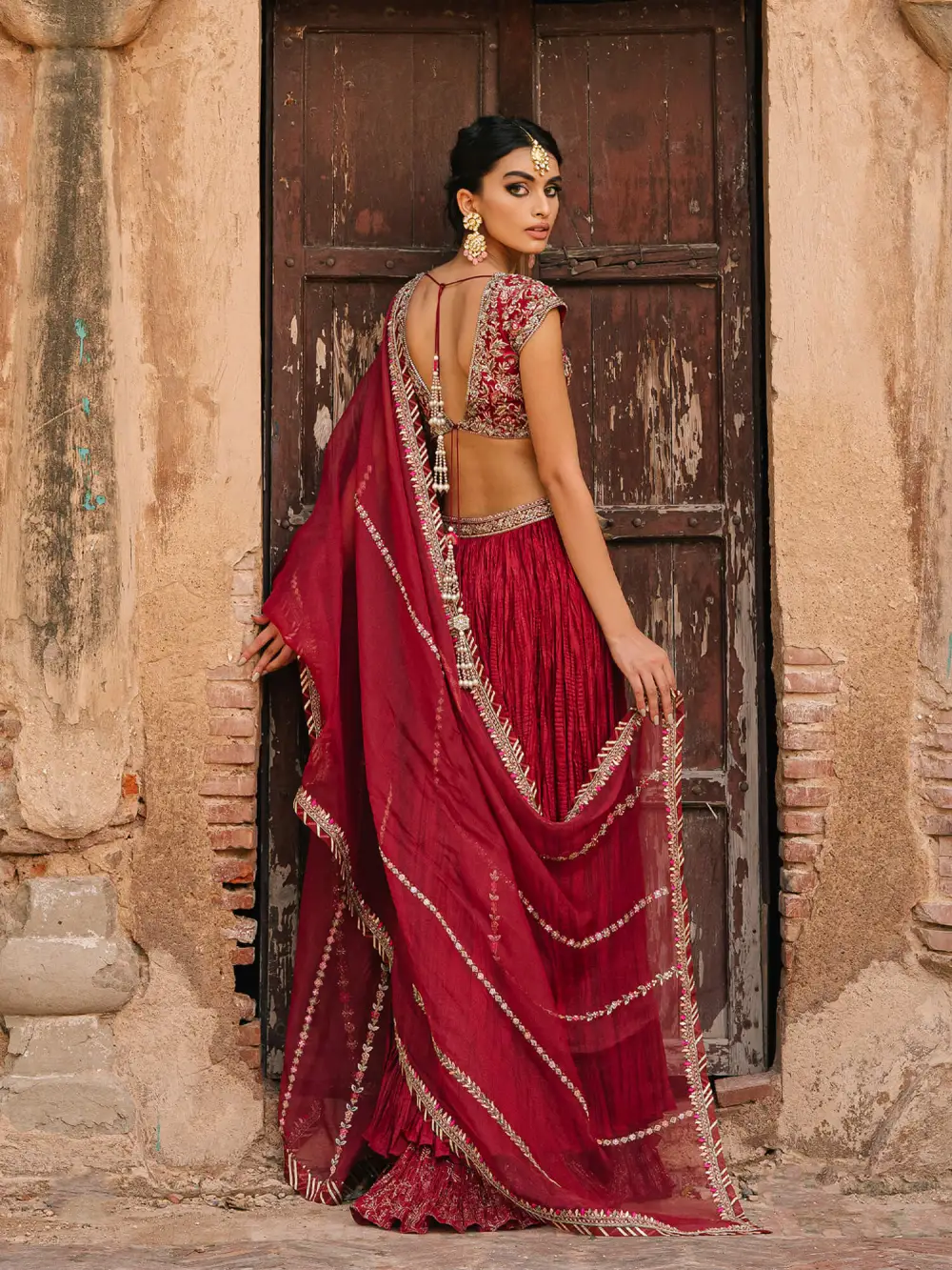 CHOLI W/ CRUSHED LEHENGA & DUPATTA