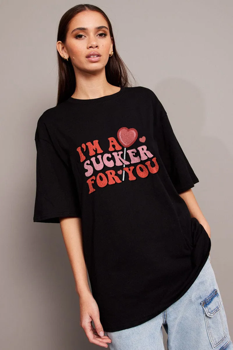 Women's heart-shaped letter printed T-shirt