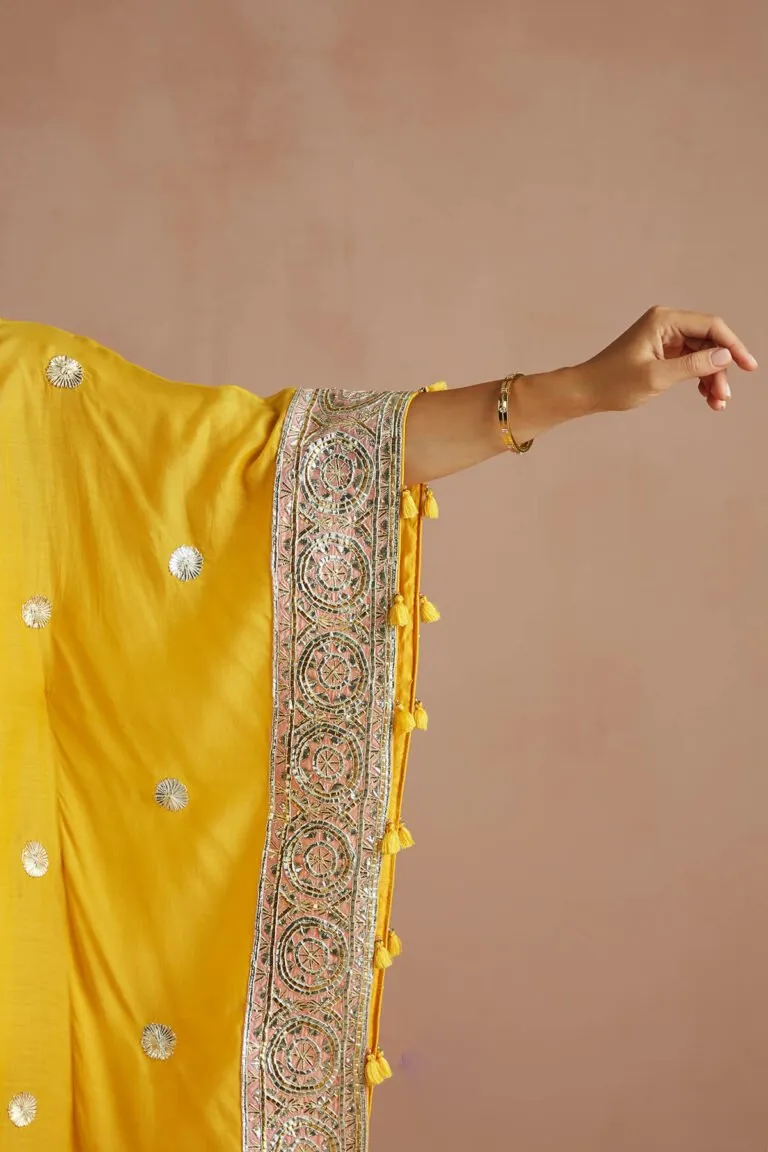 Yellow Gota Embroidered Kaftan