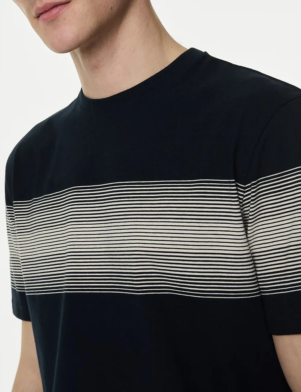 Pure Cotton Striped Crew Neck T-Shirt