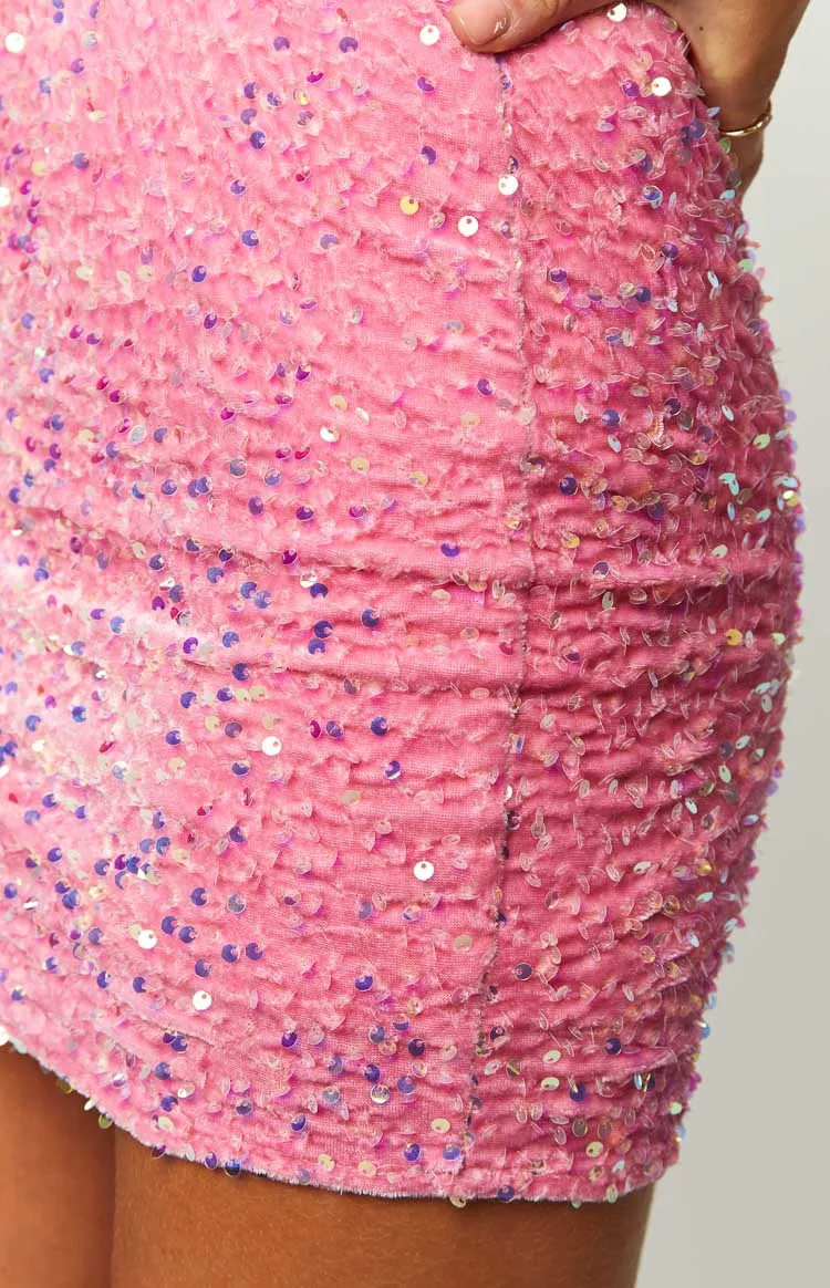 Sofie Pink Sequin Strapless Mini Dress