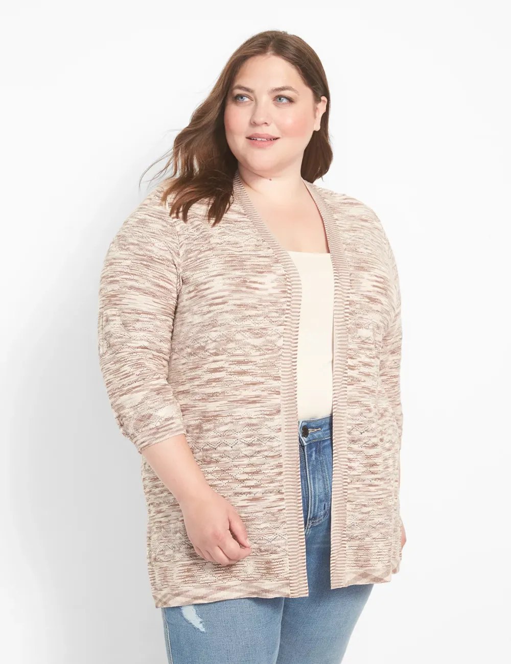 Classic 3/4-Sleeve Open-Front Pointelle Overpiece